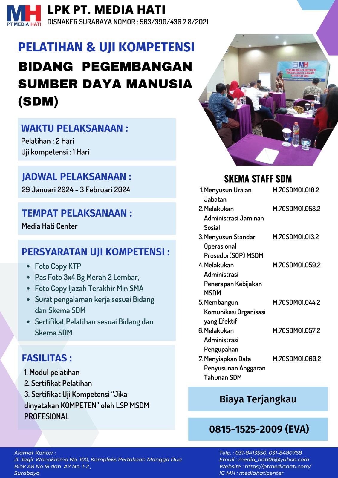 INFO PELATIHAN & UJI KOMPETENSI 29 JANUARI -  03 FEBRUARI 2024